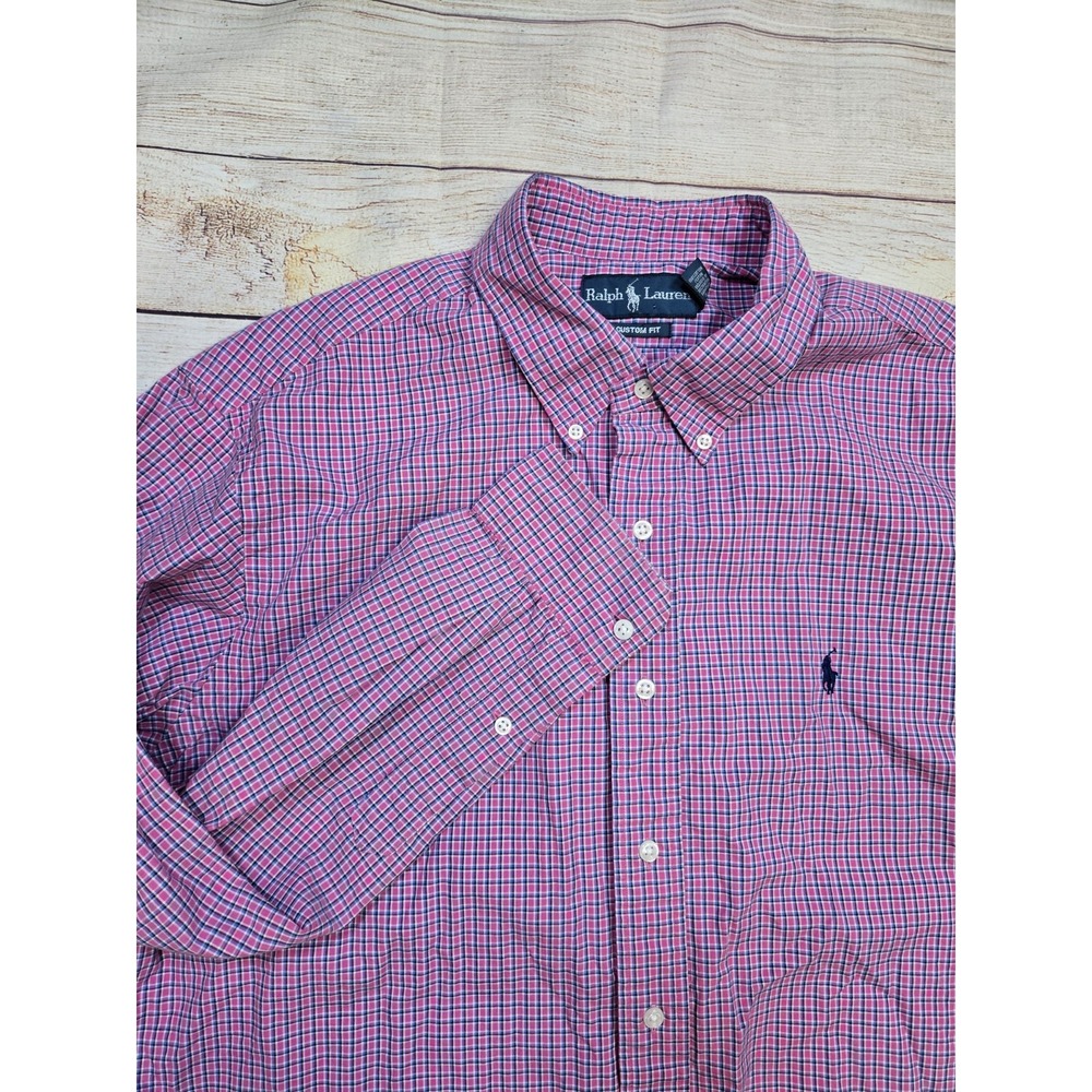 Polo Ralph Lauren Men Shirt Multi Plaid Custom Fit 17.5 Long Sleeve Button Down